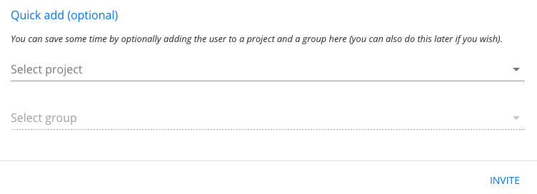 Inviting new user via the Project and Group drop down menus