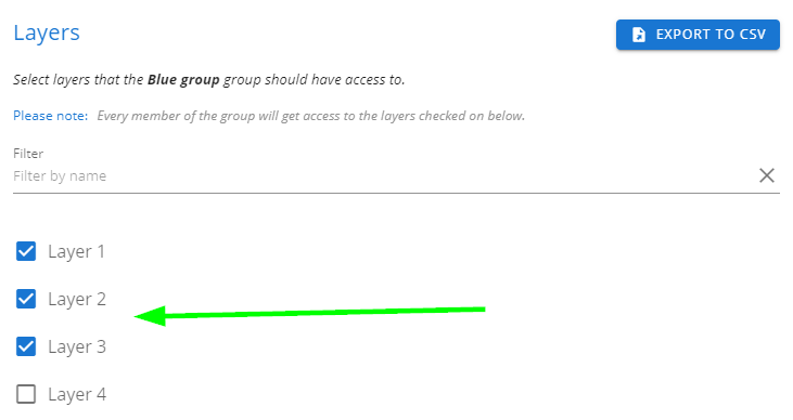 Selecting layers to give access to group