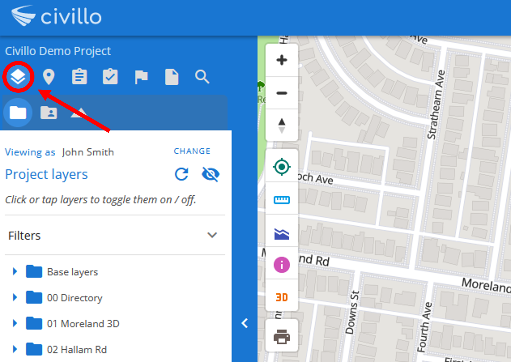Layers icon in Civillo app