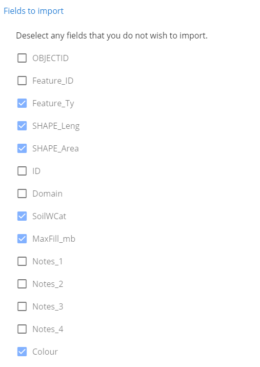 Selecting fields to import