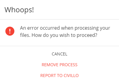 Processing error message